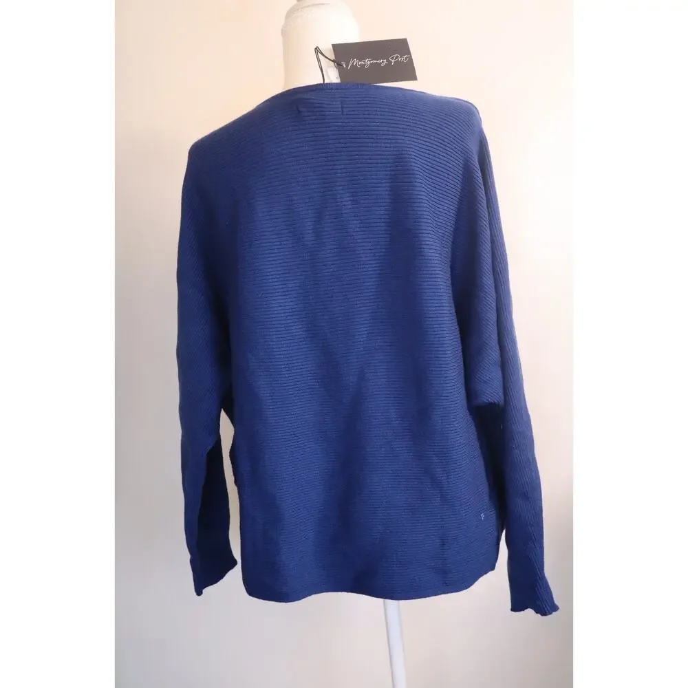 NEW Montgomery Navy Blue Keyhole Ribbed Knit Long Sleeve Oversized Sweater XL